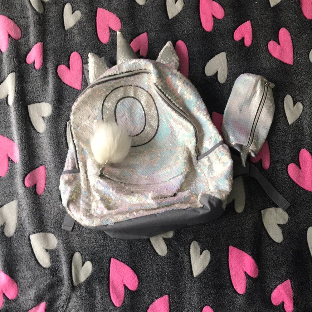 Justice unicorn bookbag and matching pencil case
